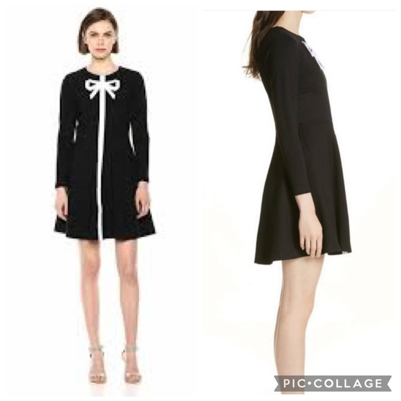 Ted Baker Gilleen Bow Detail Black & White Knit Skater Dress Size 4 - Picture 3 of 12